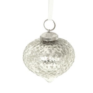 Eglutės papuošalas stiklinis sidabro spalvos  (6) d 8 cm ALLURE KLD