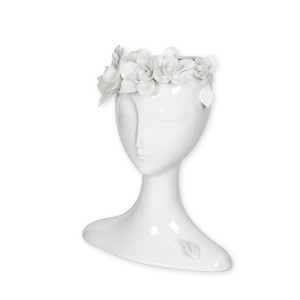 Vaza keramikinė balta Mergina su gėlių vainiku 19.5x12x25 cm