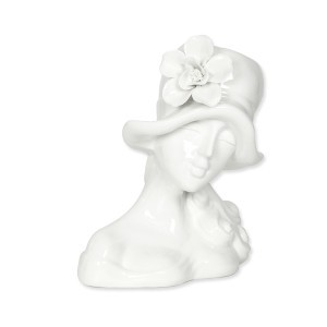 Vaza keramikinė balta Dama su skrybele 18x13x23 cm