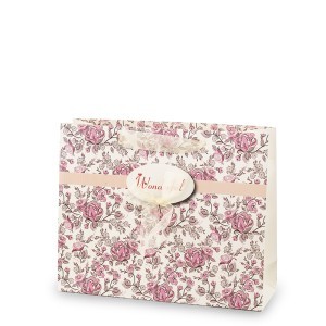 Dovanų maišelis su gėlių piešiniu rausvas 20x25x8 cm 136130