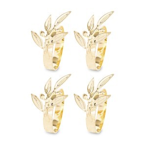 Žiedai servetėlėms 4 vnt Lapeliai aukso spalvos 4x3,5x3,5 cm 146030