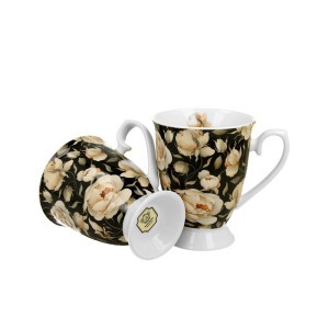 Puodeliai porcelianiniai 2 vnt. ENGLISH ROSES BLACK 300 ml DUO