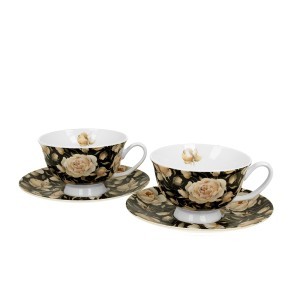 Puodeliai porcelianiniai 2 vnt. ENGLISH ROSES BLACK 250 ml DUO