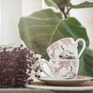 Puodeliai porcelianiniai espresso Sakura ir gervės 110 ml DUO