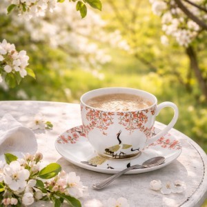 Puodeliai porcelianiniai 2 vnt. Sakura ir gervės 280 ml DUO