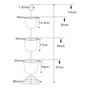 Stovas gėlėms metalinis 110x28 cm 3 vazonams juoda sp. PXFF-0161 84315616