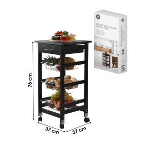 Vežimėlis virtuvei su ratukais ir 3 krepšeliais juodas 37x37x76 cm Urban 400103