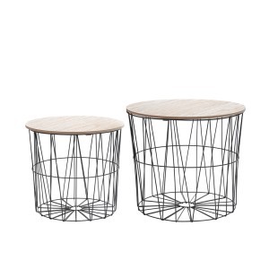 Staliukas-krepšys 2 vnt 37x37x35/46x41x40 cm juodos/medžio sp. 4Living 295105