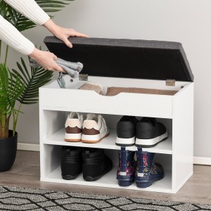 Suoliukas prieškambario, batų lentyna 60x30x47 cm baltas, pilkas 4Living 632939