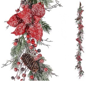 Dekoratyvinė girlianda šerkšnas, raudonos sp. 15x15x190 cm Krist+ 65434 KLD