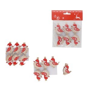 Segtukai dekoravimui mediniai 6 vnt Paukšteliai 4x4.5 cm 8445393468143KLD