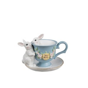 Dekoracija puodelis su kiškiu 13x16x12 cm velykinis Clayre