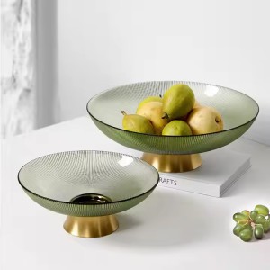 Lėkštė vaisiams stiklinė žalios/auksinės sp. D36xH12 cm HR-V63