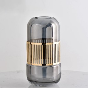 Vaza stiklinė juodos/aukso sp. D13xH25 cm HR-ZD05