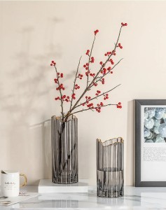 Vaza stiklinė pilka sp. su auks. krašteliu D10xH25 cm HR-W1025