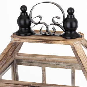 Žibintai 2 vnt. mediniai/stikliniai  57x30x21 (40,5x25x10) cm 180180