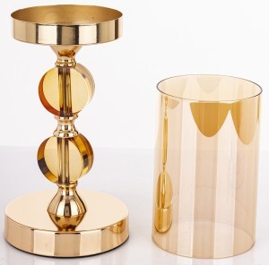 Žvakidė metalinė/stiklinė aukso spl. 35x12x12 cm