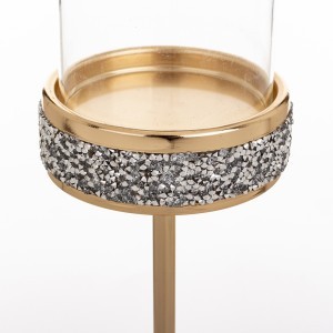 Žvakidė metalinė/stiklinė aukso spl. 34x10x10 cm