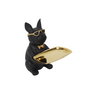 Figūrėlė keramikinė Buldogas su padėklu juodos sp. 21 cm Home Deco HD1300