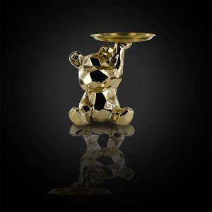 Figūrėlė keramikinė Meškutis su padėklu aukso sp. 12 cm Home Deco HD0523