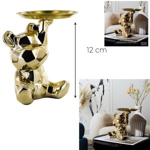 Figūrėlė keramikinė Meškutis su padėklu aukso sp. 12 cm Home Deco HD0523
