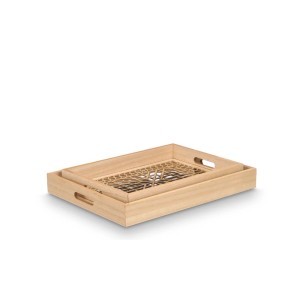 Padėklai 2 vnt mediniai su stiklu 35x25x5/40x30x5 cm Giftdecor 11221