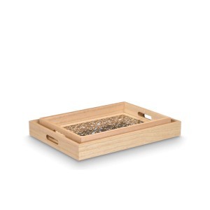 Padėklai 2 vnt mediniai su stiklu 35x25x5/40x30x5 cm Giftdecor 11220