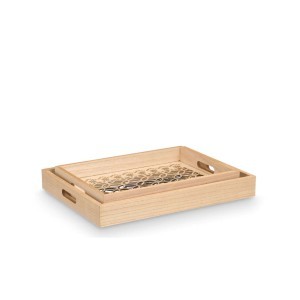 Padėklai 2 vnt mediniai su stiklu 35x25x5/40x30x5 cm Giftdecor 11222