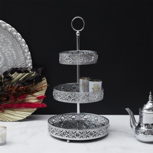 Padėklas stiklinis 3 aukštų sidabro sp. 25x46,5x25 cm Home Deco KA0113