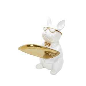 Figūrėlė keramikinė Buldogas su padėklu baltos sp. 21 cm Home Deco HD1322