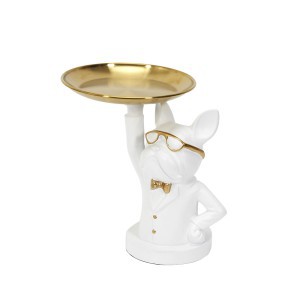 Figūrėlė keramikinė Buldogas su padėklu baltos sp. 23 cm Home Deco HD1323