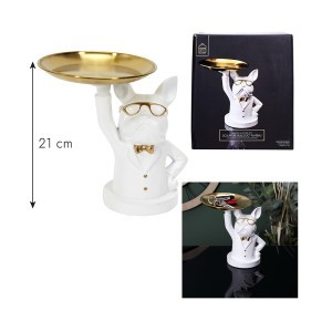 Figūrėlė keramikinė Buldogas su padėklu baltos sp. 23 cm Home Deco HD1323