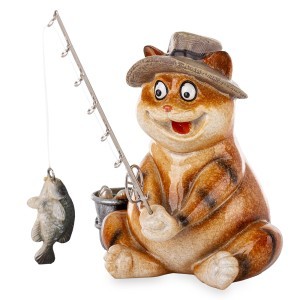 Figūrėlė Katinas žvejys polirezin. rudas 12,5x12x19 cm 175555