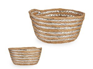 Krepšys pintas apvalus iš jūros žolės D20xH10 cm sidabrinės sp. Krist+ 82596 kld