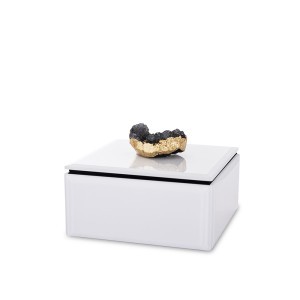 Dėžutė papuošalams stiklinė balta su agatu 8x12x12cm 169319