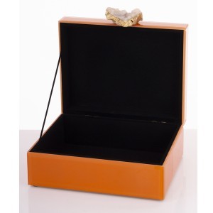 Dėžutė papuošalams stiklinė oranžinė su agatu 8x19x17,5 cm 179054