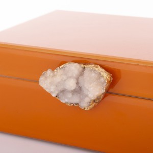 Dėžutė papuošalams stiklinė oranžinė su agatu 8x19x17,5 cm 179054