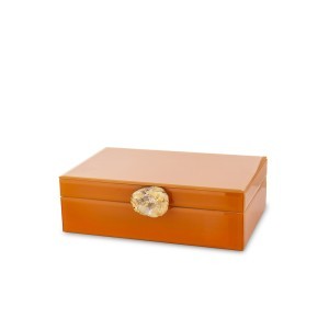 Dėžutė papuošalams stiklinė oranžinė su agatu 8x24,5x18,5 cm 179055