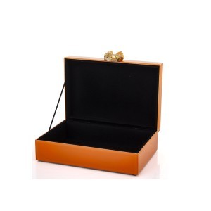 Dėžutė papuošalams stiklinė oranžinė su agatu 8x24,5x18,5 cm 179055