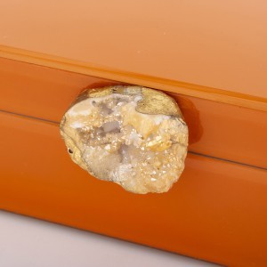 Dėžutė papuošalams stiklinė oranžinė su agatu 8x24,5x18,5 cm 179055