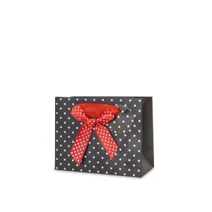 Dovanų maišelis juodas su kaspinu 11x14x6 cm 100477