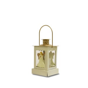 Žibintas-žvakidė su angelu metalinis kreminės spalvos 20x8x8 cm 110498