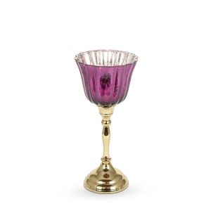 Žvakidė metalinė su stiklu violetinė h 27,5 cm SAVEX