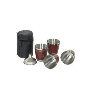 Taurelės metalinės su eko oda 4 vnt. + piltuvėlis KL09