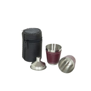 Taurelės metalinės su eko oda 4 vnt. + piltuvėlis KL10