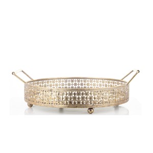 Padėklas metalinis aukso sp. su rankenomis 10x35x30 cm 139311