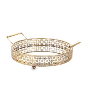 Padėklas metalinis aukso sp. su rankenomis 10x35x30 cm 139311