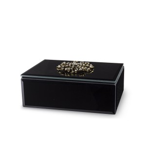 Dėžutė stiklinė juoda su metaline gėle 6,5x16x12 cm 142930