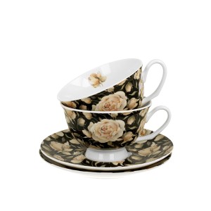 Puodeliai porcelianiniai 2 vnt. ENGLISH ROSES BLACK 250 ml DUO