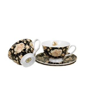 Puodeliai porcelianiniai 2 vnt. ENGLISH ROSES BLACK 250 ml DUO